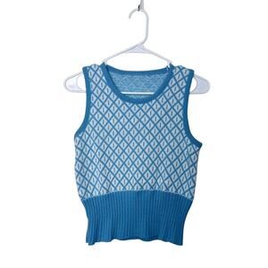 Vintage Bea‎ West Knit Sweater Vest 60's Lightweight Scoopneck Preppy Blue Small